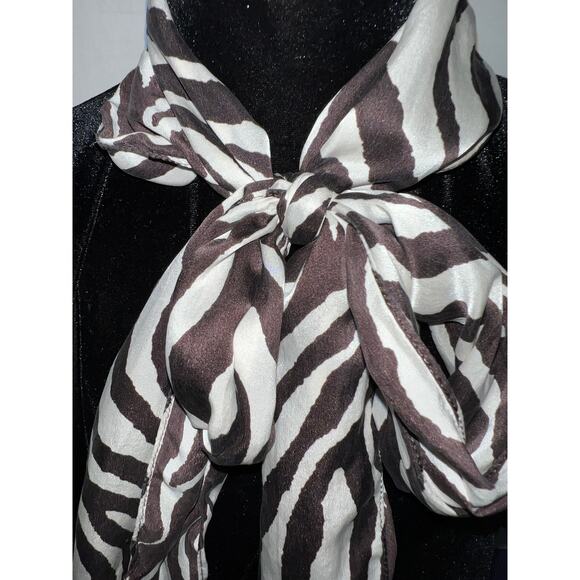 💜 3/$25 💜 Animal Print Ribbon Neck SCARF Zebra Brown White Classy Retro Vibes - Picture 1 of 6